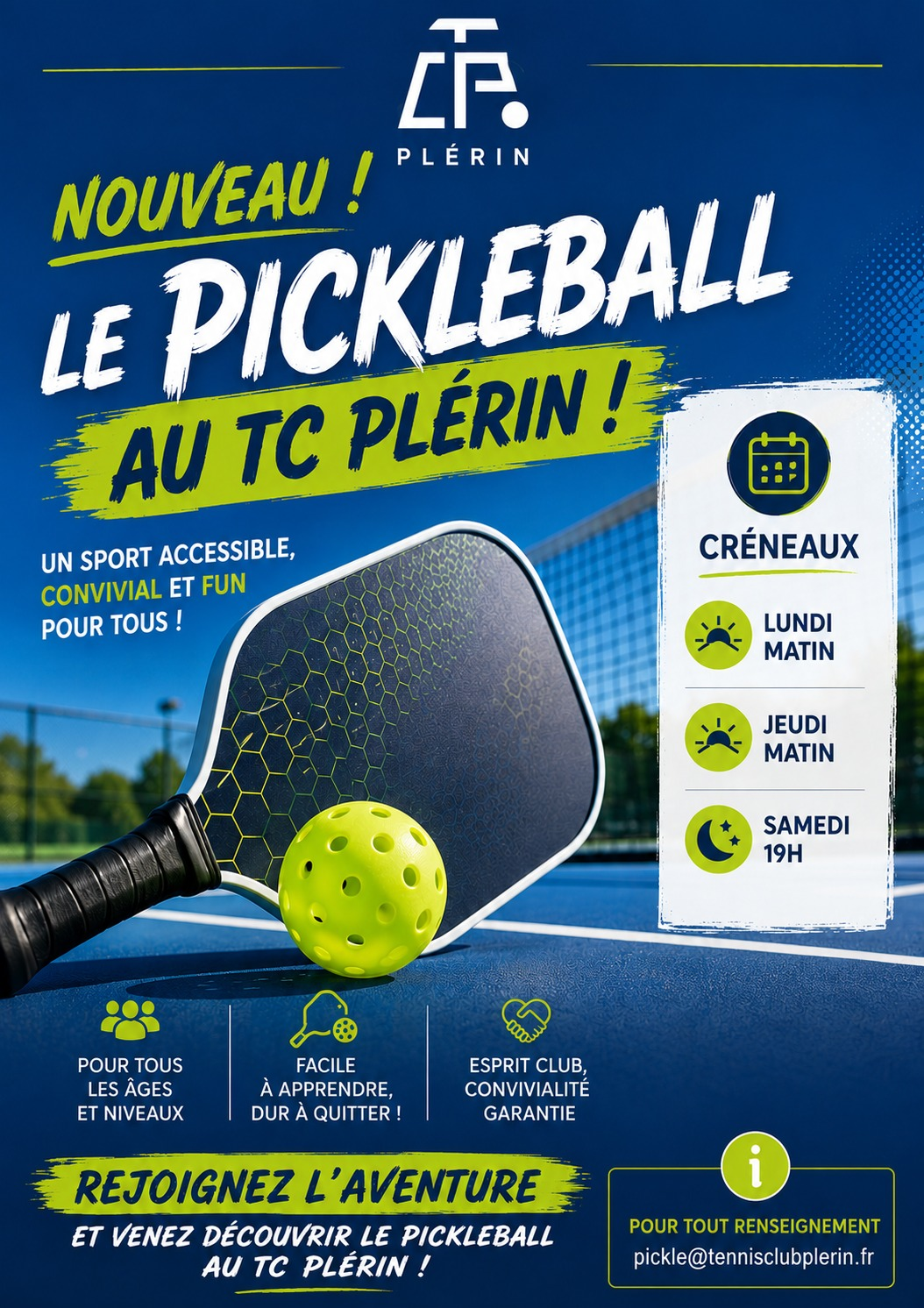 Affiche Pickleball au TC Plérin