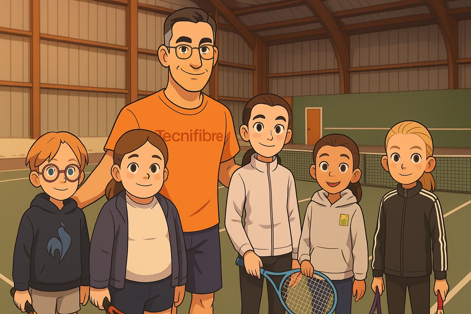 Enfants à l’école de tennis du TCP, exercices ludiques sur court