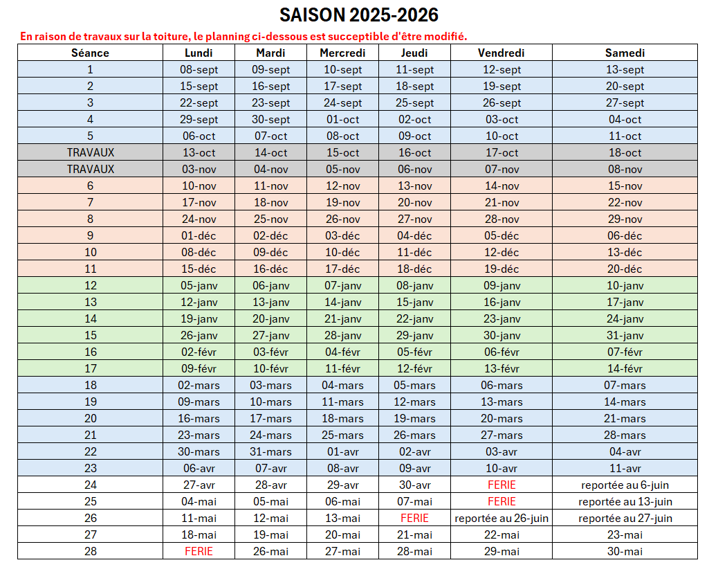 Planning cours collectifs