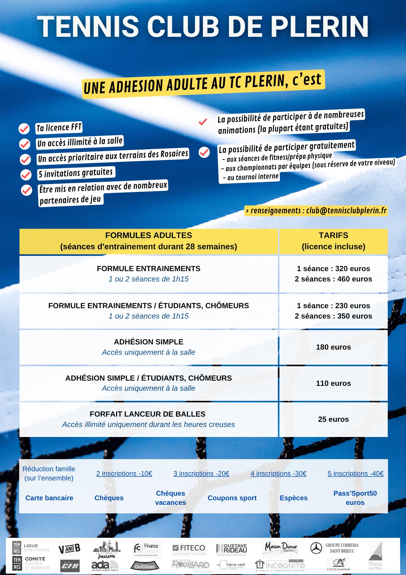 Tarifs TCP Adultes